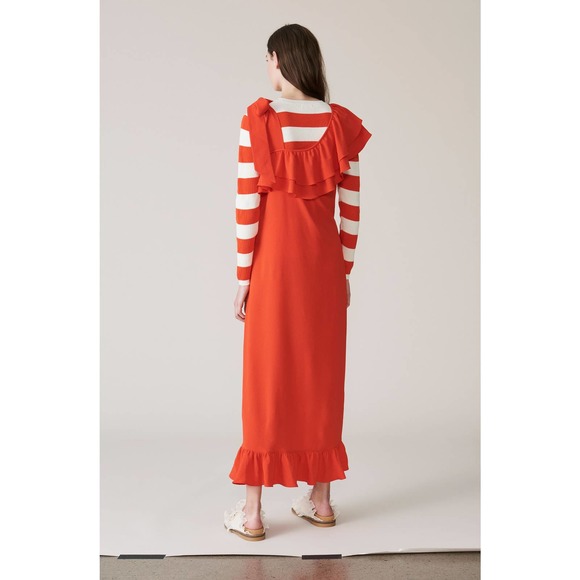 GANNI Clark Rare Ruffle Crepe Maxi Dress in Big Apple Red - Picture 6 of 12